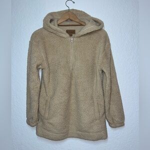 Koolaburra by Ugg tan brown Sherpa half zip pull over hooded jacket womens small